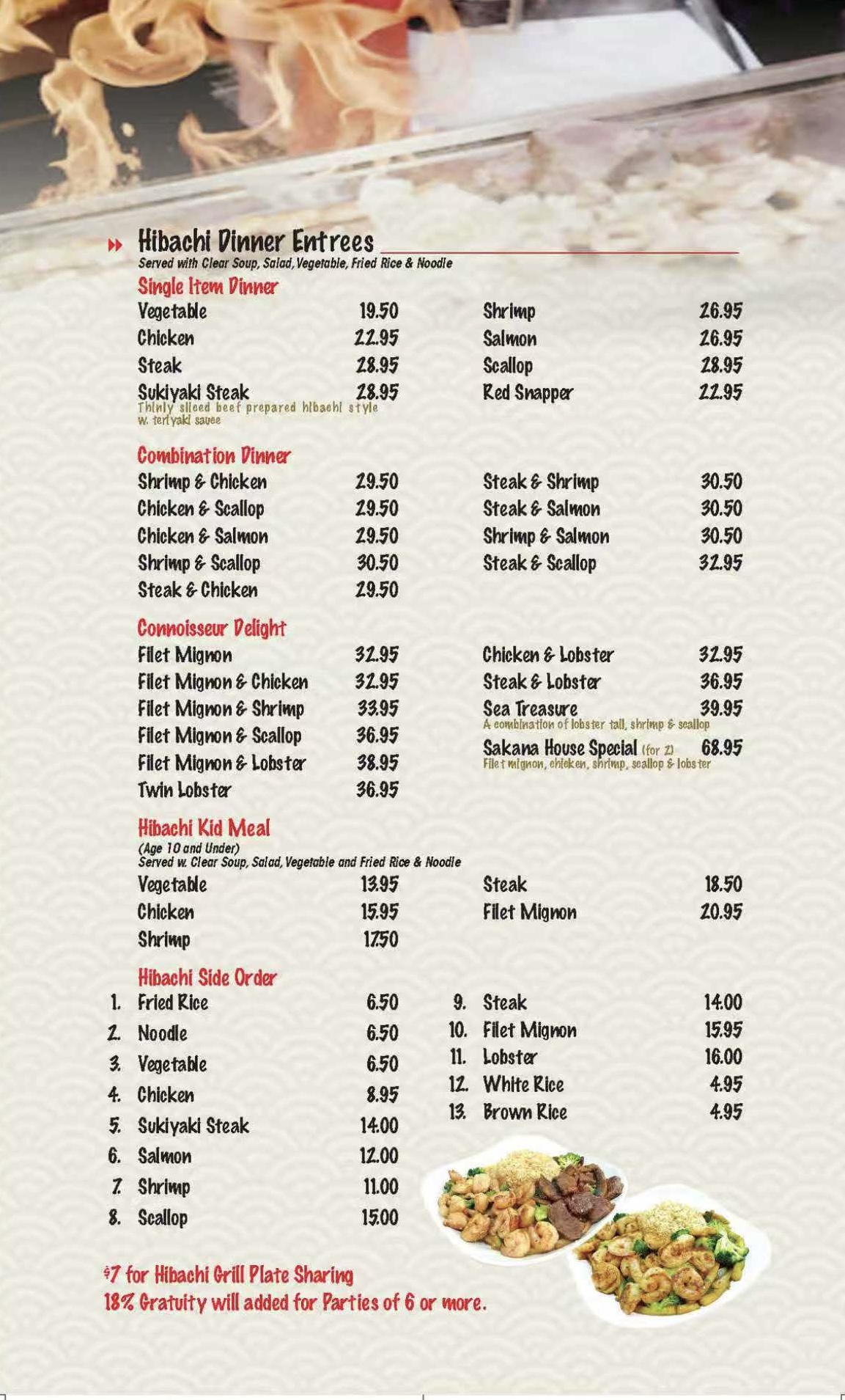 Menu hibachi 2026